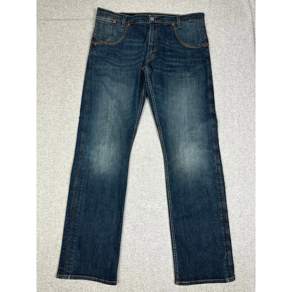 Levis 514 Straight Fit Jeans Mens 36x34 Blue Flap Pocket Dark Wash Denim